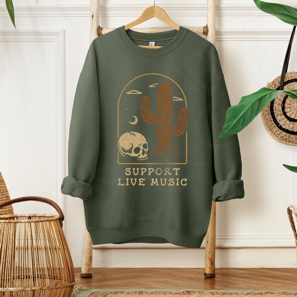 Support Live Music Skull Graphic Crewneck Sweatshirt - Picture 3 of 10